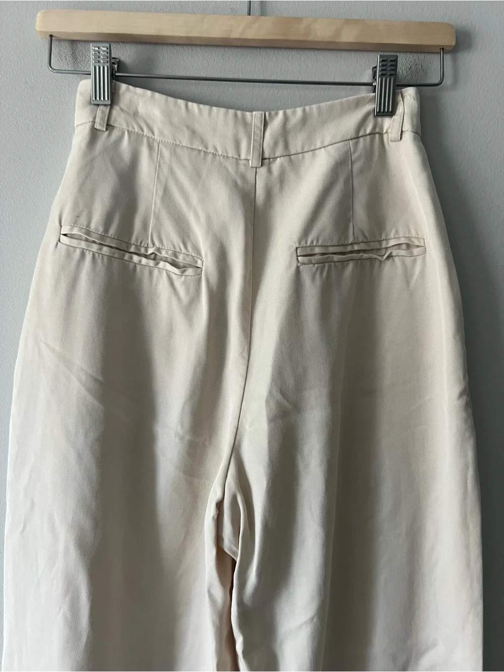 Reformation Mason Pant Oyster 0P Petite Tencel Wide Leg Pleated Trousers